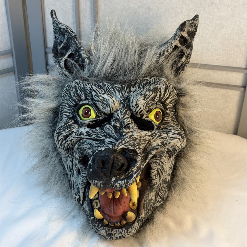 Vintage grey Wolf Fur Mask Full Face Head Silicone Rubber - Halloween